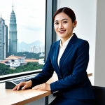 **

A tourist-friendly snapshot of a professional businesswoman fully clothed in modest office attire, confidently sitting at a clean desk in a modern office building. Background includes a window with a city view, and the scene radiates professionalism and success in Kuala Lumpur. Safe for work, perfect anatomy, natural proportions, high quality.

**