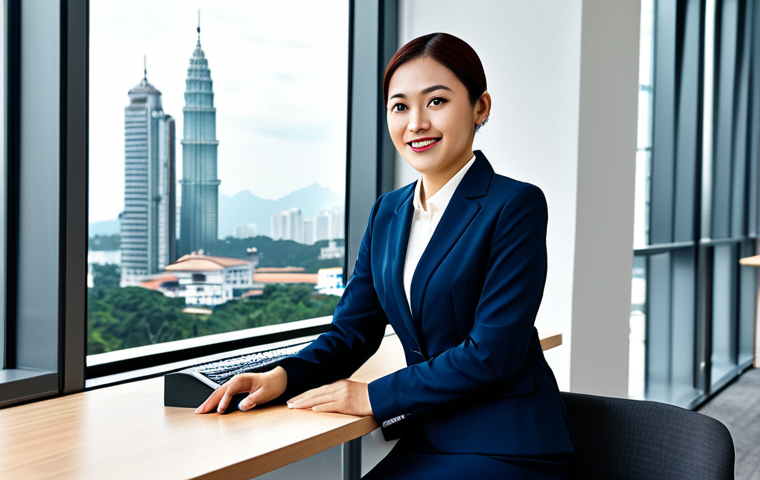 **

A tourist-friendly snapshot of a professional businesswoman fully clothed in modest office attire, confidently sitting at a clean desk in a modern office building. Background includes a window with a city view, and the scene radiates professionalism and success in Kuala Lumpur. Safe for work, perfect anatomy, natural proportions, high quality.

**