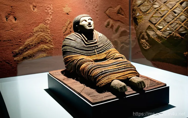 페루에서 가장 신기한 박물관 - **A Chachapoyas Mummy in Leymebamba Museum:** A highly detailed, respectful depiction of a well-pres...