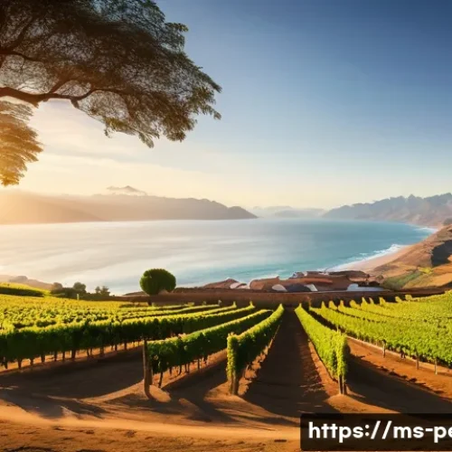 Home 7 페루와 칠레 와인 비교 - **A picturesque Peruvian vineyard scene at golden hour.** Lush, unique Quebranta grapevines stretch ...